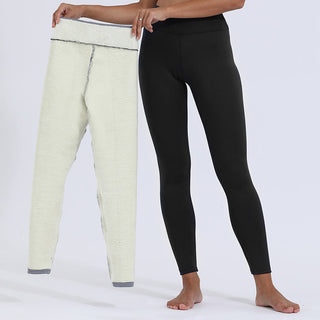 Legging thermique doublé en polaire ivoire et noir, doublure polaire claire visible