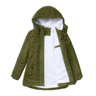 Parka FROSTHAVEN vert armée à capuche doublée sherpa, fermeture zippée, poches