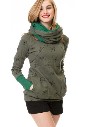 Sweat de maternité vert foncé à motif, col cheminée vert, manches longues, coupe courte
