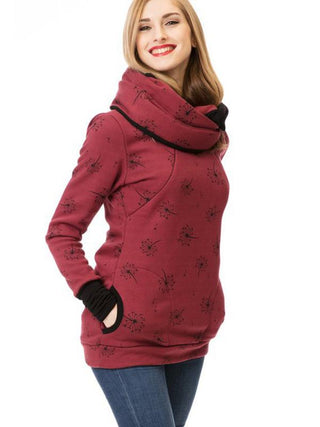 Sweat de maternité bordeaux à motif, capuche/cou en tour de cou, manches noires