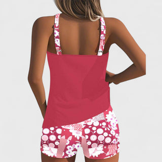 Ensemble de maillot de bain rose : débardeur dos nu et short à motif fleurs blanc