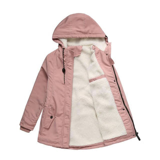 Parka FROSTHAVEN rose à capuche doublée sherpa, fermeture zippée, poches