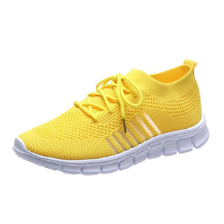 Baskets femme en maille jaune, lacets, semelle amortissante blanche