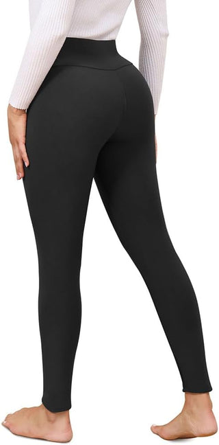 Legging thermique noir à taille haute, vue arrière et jambes longues ajustées