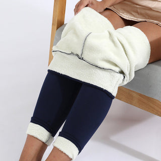 Legging thermique doublé en polaire bleu foncé avec doublure polaire claire aux chevilles