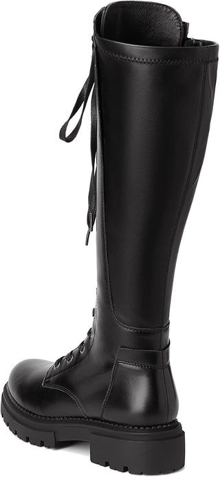 Bottes hautes pour femmes Dream Pairs noires, tige haute en cuir et lacets