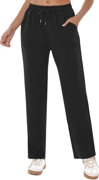 Pantalon de jogging femme noir, taille à cordon élastique, poches plaquées