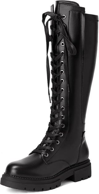 Bottes hautes pour femmes Dream Pairs noires, tige haute à lacets, semelle robuste