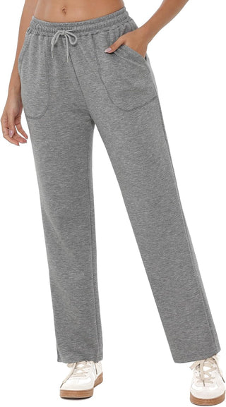 Pantalon de jogging femme gris chiné, taille élastique avec cordon, poches aux cuisses