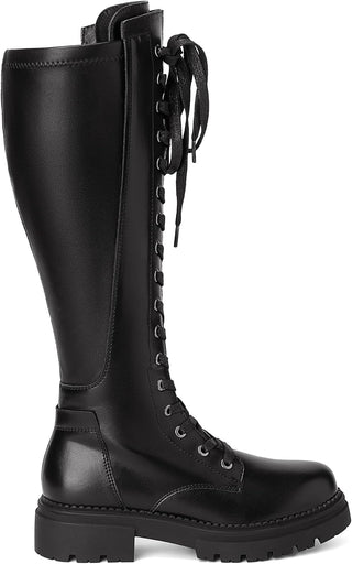 Bottes hautes pour femmes Dream Pairs noires, à lacets et semelle épaisse antidérapante