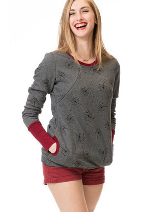 Sweat de maternité et portage gris chiné avec finitions bordeaux, col encolure ronde