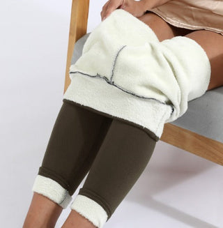 Legging thermique doublé polaire, gris foncé, bords en polaire crème