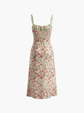 Robe fleurie multicolore à bretelles spaghetti, jupe évasée, tissu léger