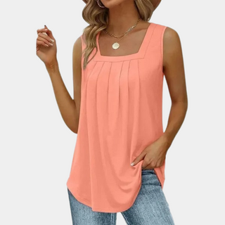 Haut femme sans manches Beatrice™ rose corail à encolure carrée plissée
