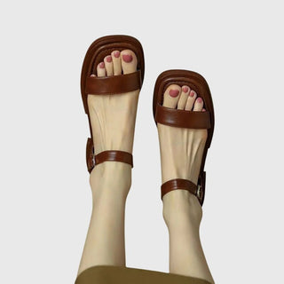 Sandales orthopédiques en cuir marron à brides, semelle épaisse arrondie