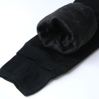 Leggings d’hiver noirs femme, doublure polaire épaisse aux chevilles, tissu extensible.