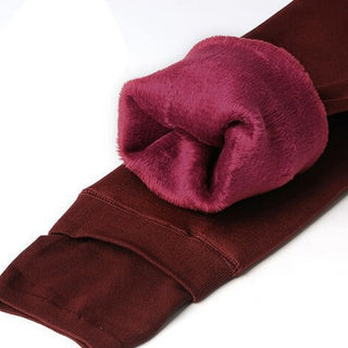 Leggings d’hiver doublés polaire bordeaux, tissu extensible, chevilles côtelées