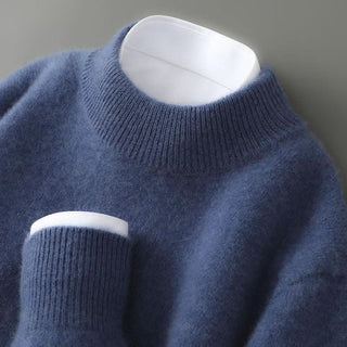 Pull en cachemire bleu à col cheminée, manches longues, maille douce