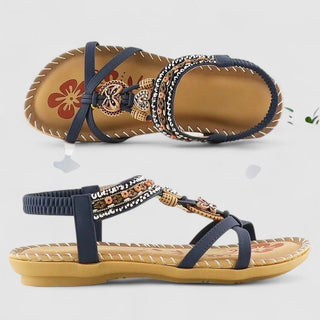 Sandales orthopédiques Maryna™ bleu marine avec brides, détails décoratifs et semelle épaisse