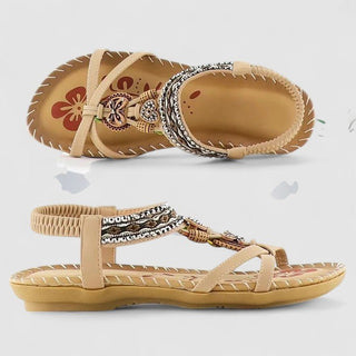 Sandales orthopédiques Maryna™ beige à brides croisées, finitions perlées et semelle rembourrée