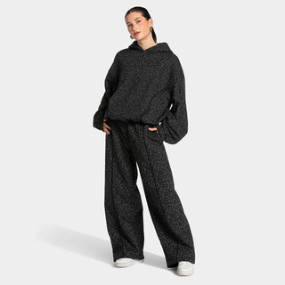 Ensemble sport femme sweat à capuche et pantalon ample imprimé léopard noir