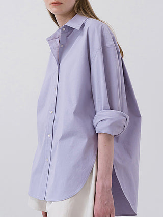 Chemise oversize femme lilas, popeline de coton, col classique, boutons, ourlet arrondi
