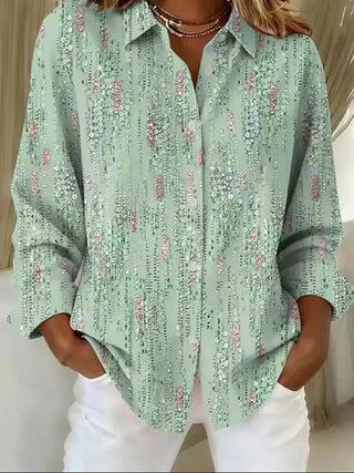 Chemise ample vert menthe à sequins, manches longues, patte boutonnée