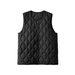 Gilet matelassé sans manches noir, devant boutonné, motif matelassé en relief.