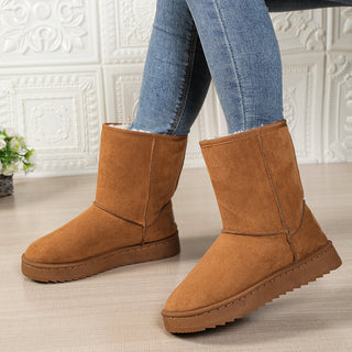 Bottes de neige mi-mollet camel en suédine, avec semelles épaisses