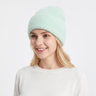 Bonnet ample vert menthe en maille côtelée avec revers