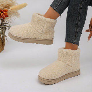 Bottines d’hiver fourrées beige, bout arrondi et tige courte à revers