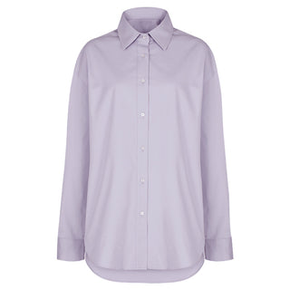 Chemise oversize femme violet clair en popeline de coton, col classique, patte de boutonnage