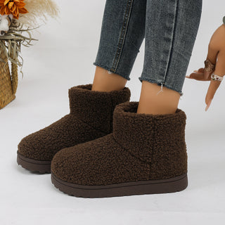 Bottines d’hiver fourrées marron, tige courte à revers et semelle épaisse