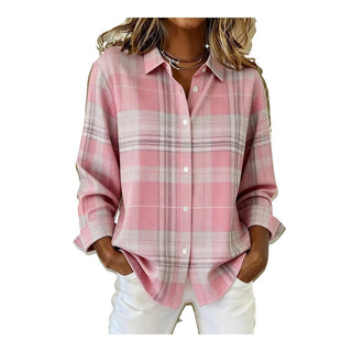 Chemise oversize coton à manches longues carreaux rose, boutonnée devant, col