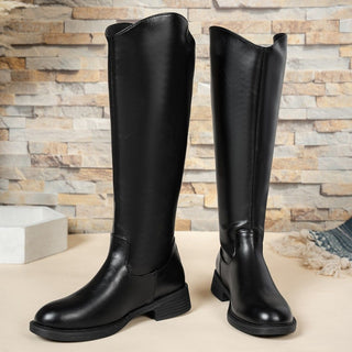 Bottes cavalières en cuir noir, tige haute et petit talon bloc