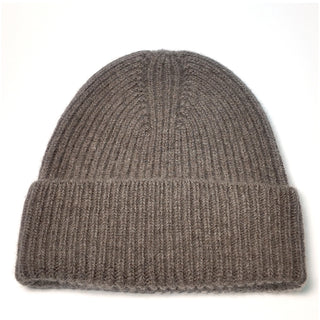 Bonnet docker femme en laine, maille côtelée épaisse taupe, bord côtelé