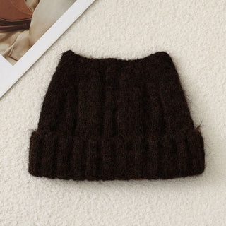Bonnet oreilles de chat marron foncé en maille côtelée, laine