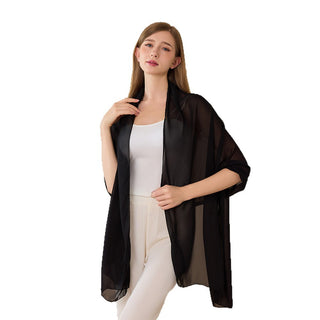 Châle en chiffon uni noir, grand voile fluide à manches longues, drapé