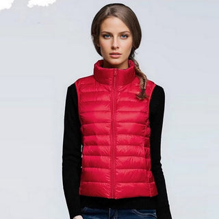 Gilet matelassé rouge vif à col montant et zip central