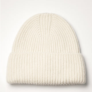 Bonnet docker femme en laine, maille côtelée épaisse crème, bord côtelé