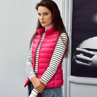 Gilet matelassé rose vif à col montant et zip central