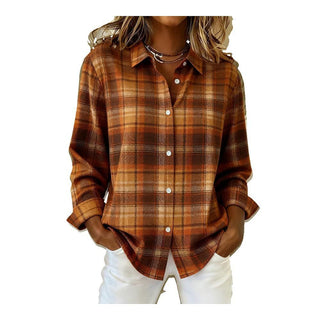 Chemise oversize coton à manches longues carreaux brun foncé, boutonnée devant, col