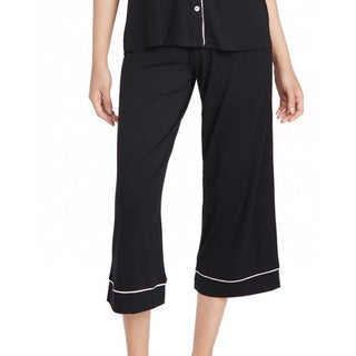 Pantalon de pyjama pantacourt noir en modal, coupe ample et ourlets passepoilés