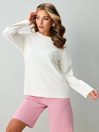 T-shirt oversize blanc à col rond et manches longues