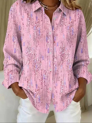Chemise ample violette à sequins, manches longues, patte boutonnée et col