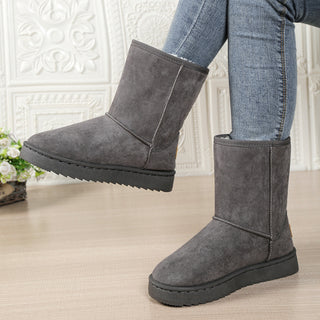 Bottes de neige mi-mollet grises en suédine, à enfiler et semelles crantées