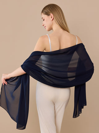 Châle en chiffon uni bleu marine, voile ample drapé sur le haut du corps