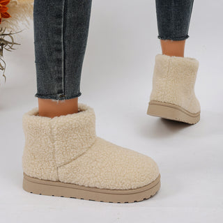 Bottines fourrées beige à tige courte, revers moelleux et semelle épaisse