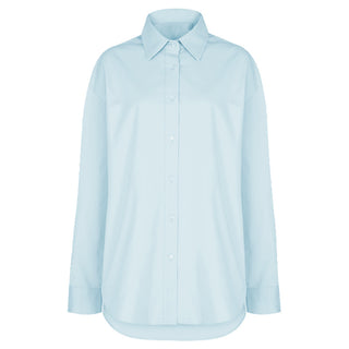 Chemise oversize femme bleu clair en popeline de coton, col classique, patte de boutonnage