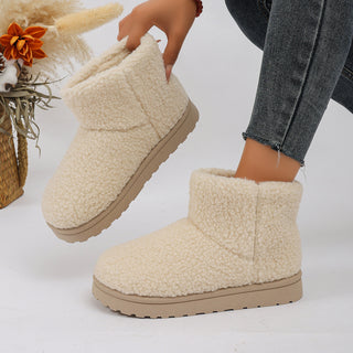 Bottines d’hiver fourrées beige, tige courte et semelle épaisse antidérapante
